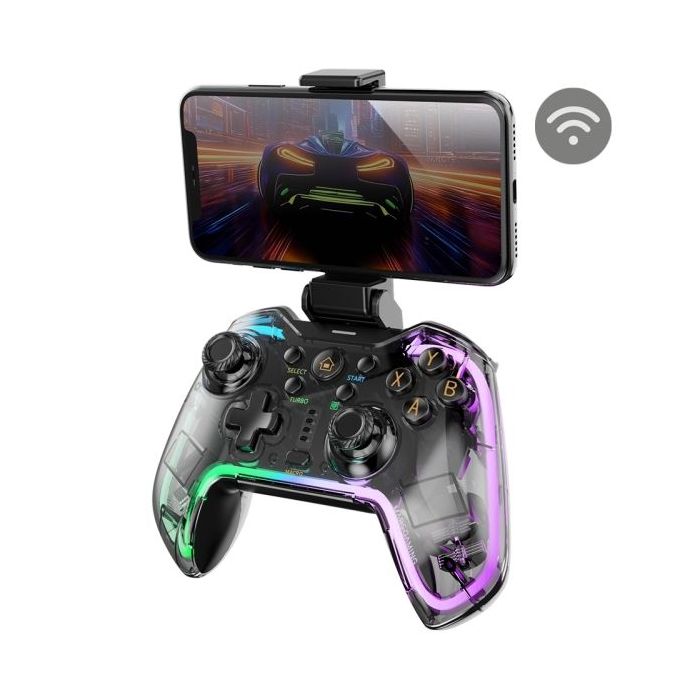 Mars Gaming MGP-BT2 Gamepad Bluetooth Multiplataforma - Vibracion Haptica - Adaptador para Smartphones Universal - Funcion Turbo - Iluminacion RGB - Color Negro