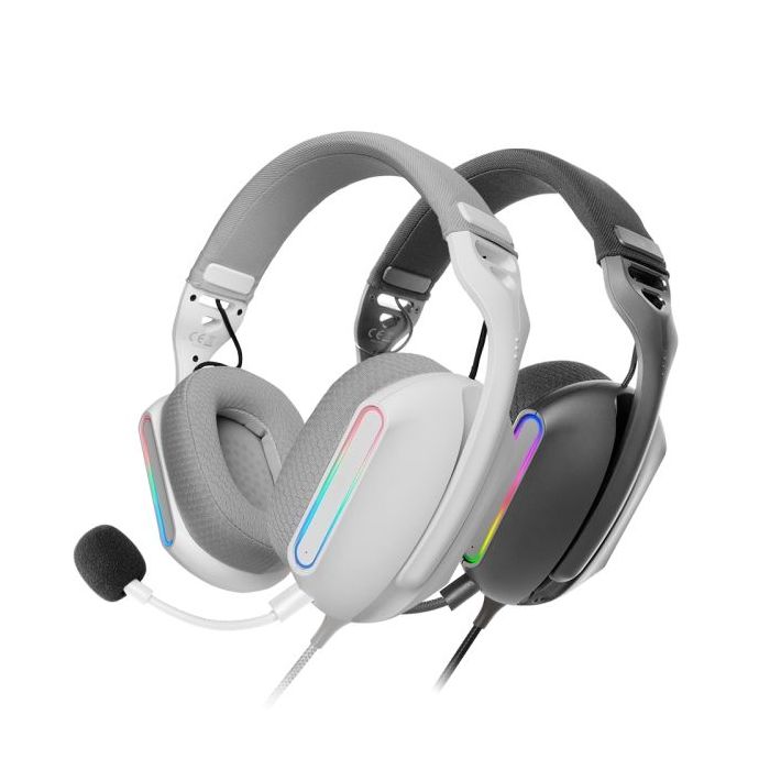 Mars Gaming MH-PRO Auriculares Gaming - Cable de 180cm - Almohadillas Air Transpirables - Controles Integrados - Microfono Integrado - Iluminacion ARGB - 76x200x187mm - Color Blanco