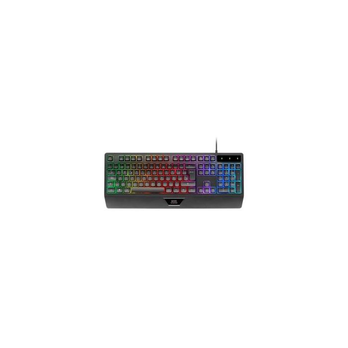 Mars Gaming MK124 Teclado Completo Hibrido H-Mech - Almohadilla Integrada - Disposicion Francesa AZERTY FR - Iluminacion FRGB - 450x181x36mm - Color Negro