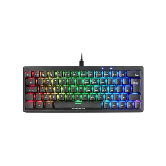 Mars Gaming MKMINIPRO Teclado Compacto Hibrido H-Mech - Switch SKN Amarillo - Disposicion Italiana QWERTY IT - Iluminacion RGB Chroma - 300x114x42mm - Color Negro