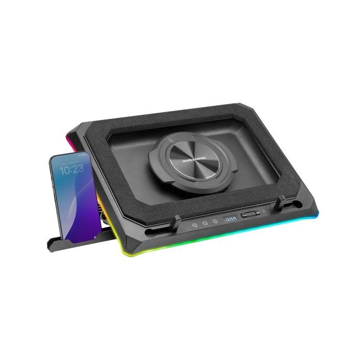 Mars Gaming MNBC-ULTRA Soporte de Sobremesa para Portatiles hasta 18" - Ventilador de 140mm - Iluminacion RGB - Ajustable con 5 Posiciones - Hub con 4xUSB-A - 420x340x55mm - Color Negro