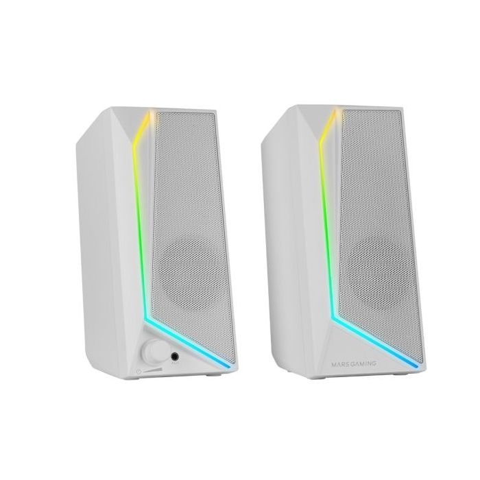 Mars Gaming MS72 Altavoces Gaming de 15W - Luces RGB - Jack 3.5mm - Procesador de Sonido DSP - 178x79x110mm - Color Blanco