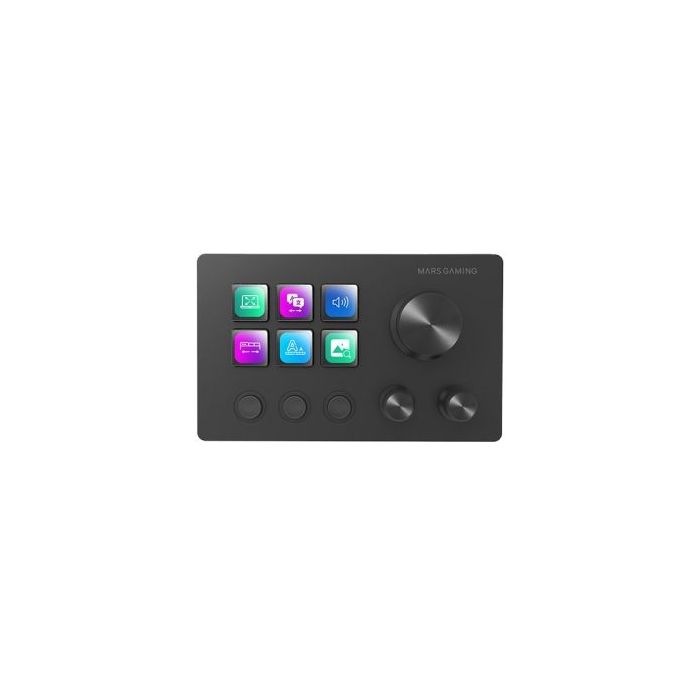 Mars Gaming MSD-TWO Dispositivo de Control para Retransmisiones/Streaming, Trabajo, Gaming - 6 Teclas LCD y 3 Botones - 3 Ruedas Multifuncionales - Software Personalizable - 132x81x61mm - Color Negro