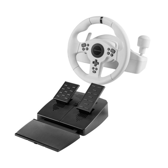 Mars Gaming MWH-RSXONE Juego de Volante 270º y Pedales de Carreras XL - Respuesta Instantanea - Vibracion Inmersiva - Levas y Palanca Secuencial Integrada - 11 Botones - DPad - 260x275x240mm - Color Blanco