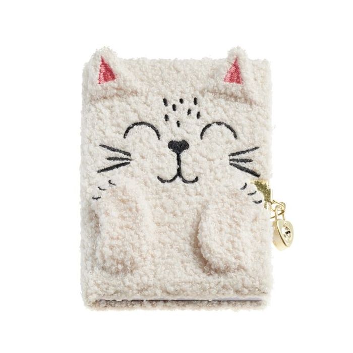 Miquel Rius Back2Fun Diario Secreto Peluche Gato - 80 Hojas Rayadas de Papel 80gr - Cierre con Llave