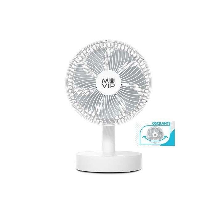 Muvip Ventilador de Sobremesa Portatil Oscilante 12W 19cm de Diametro - 4 Velocidades - Oscilacion hasta 70º - Angulo Ajustable hasta 90º - Autonomia hasta 11h - Color Blanco
