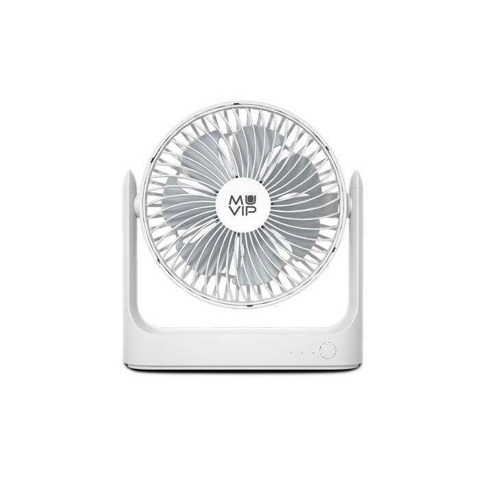 Muvip Ventilador de Sobremesa Portatil 5.5W 18cm de Diametro - 3 Velocidades - Angulo Ajustable hasta 360º - Autonomia hasta 15h - Color Blanco